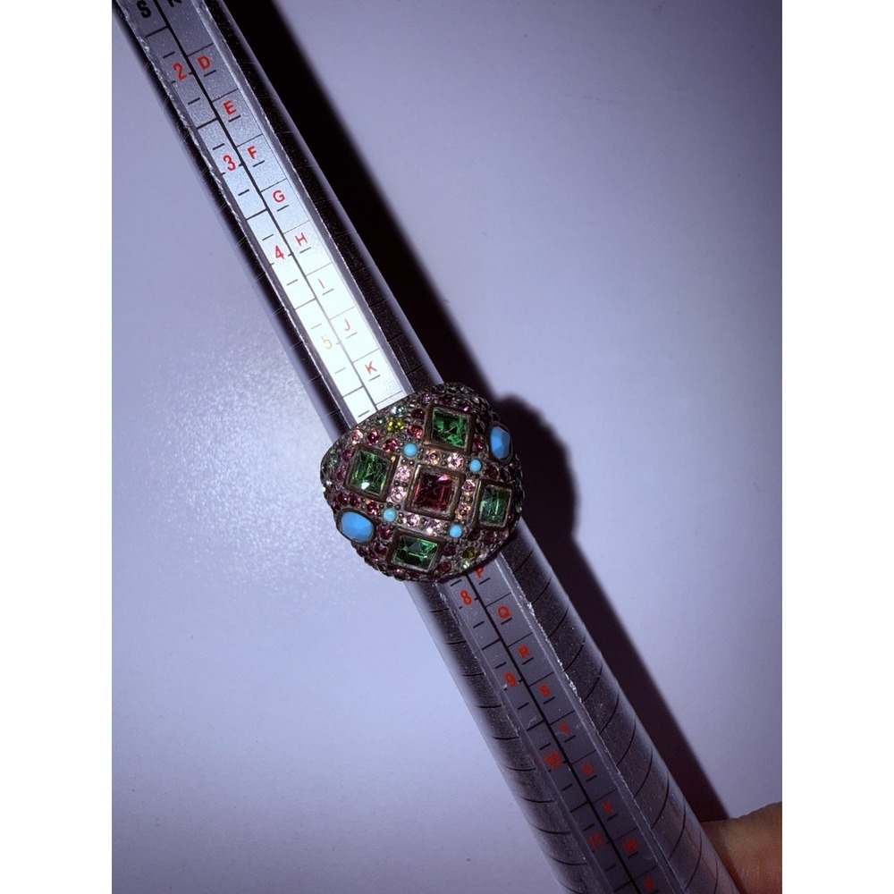 Signed Heidi Daus Bold Statement Ring Antique Tone Size 7 Multicolor